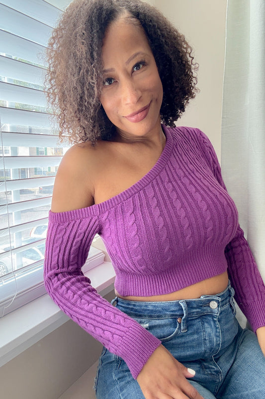 Mixed Knit One-Shoulder Cropped Top