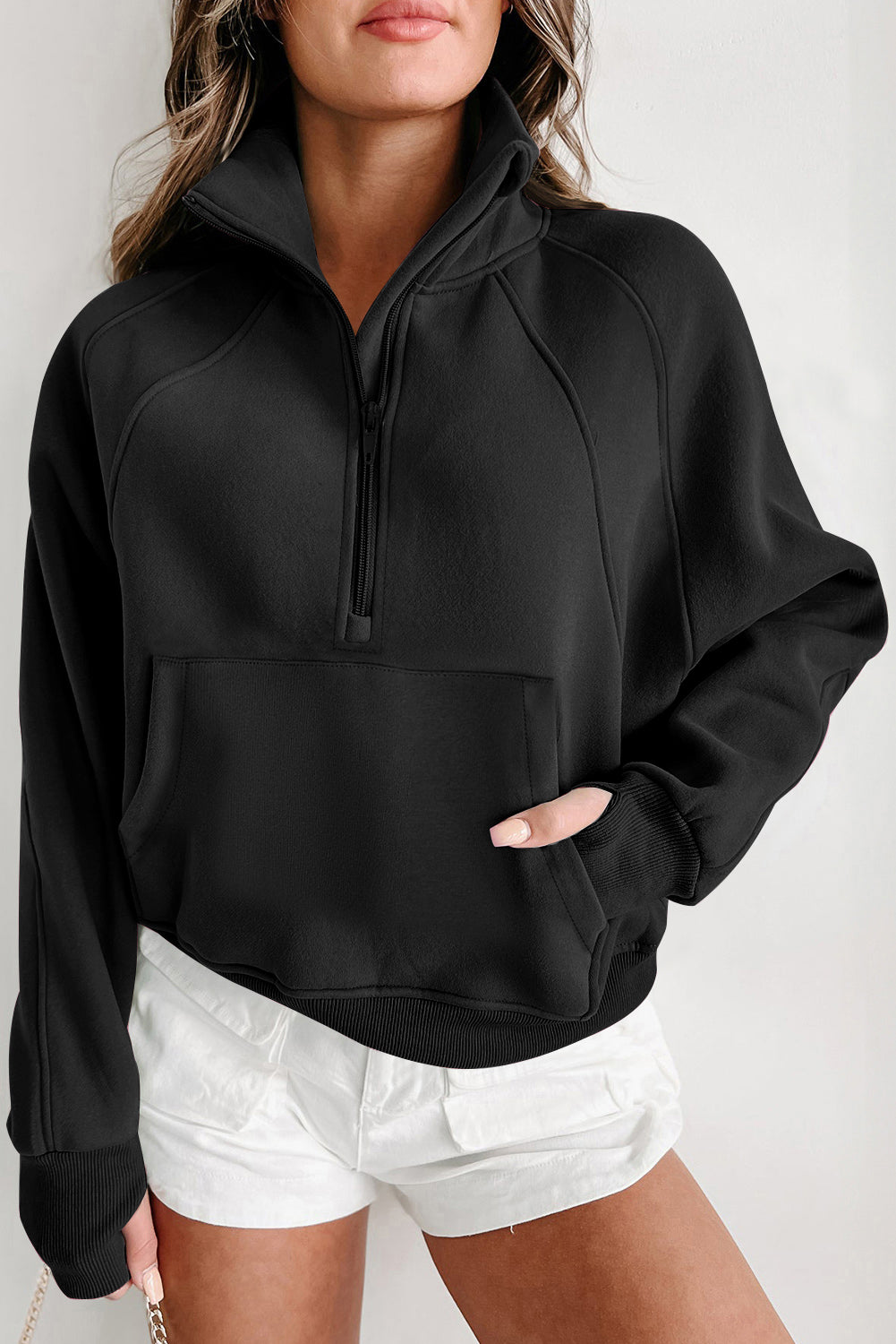 The Yoga Girl Zip Up Stand Collar Ribbed Thumbhole Sleeve Sweatshirt