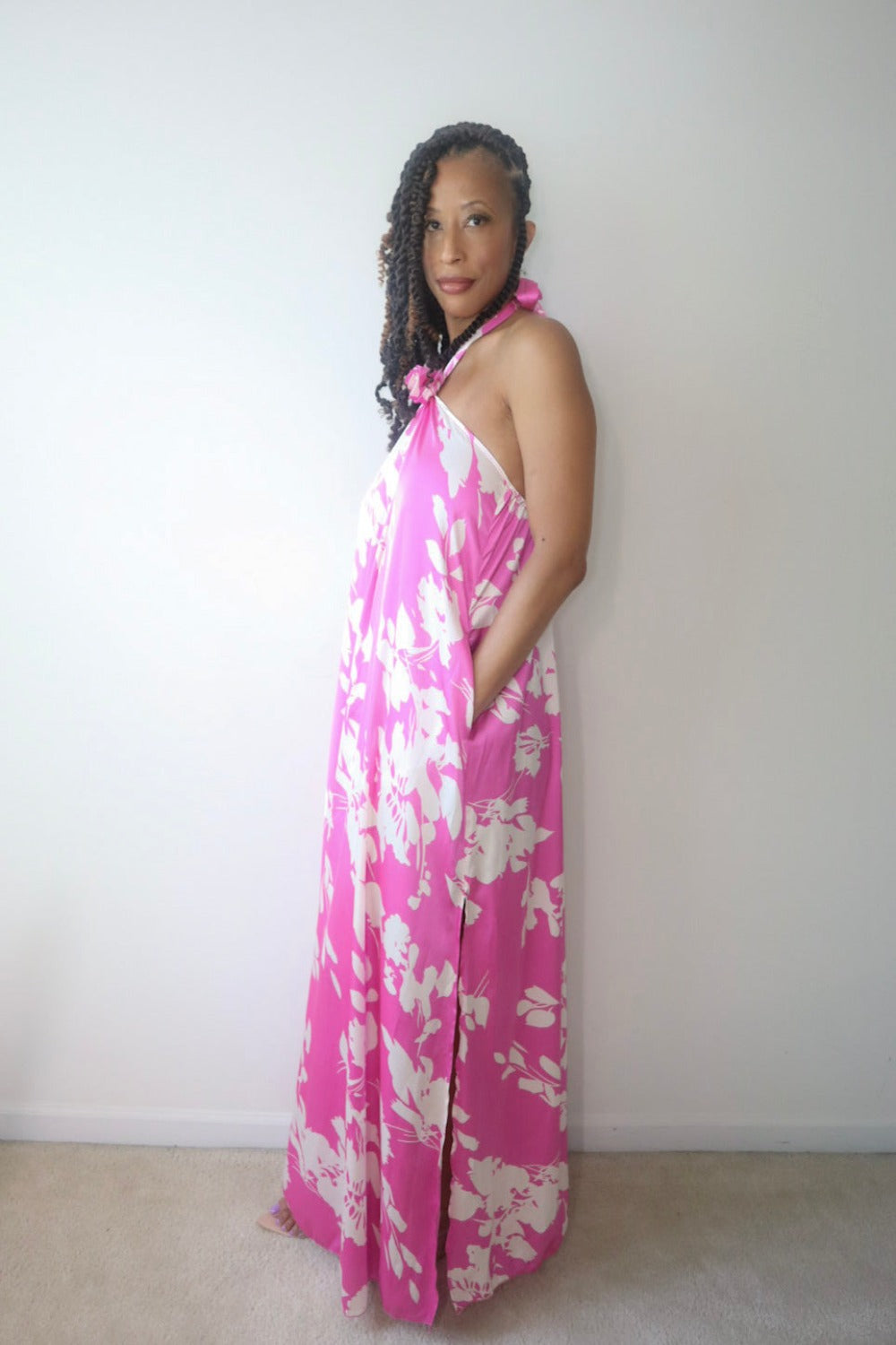 Too Sweet Floral Maxi Halter Dress with Pockets