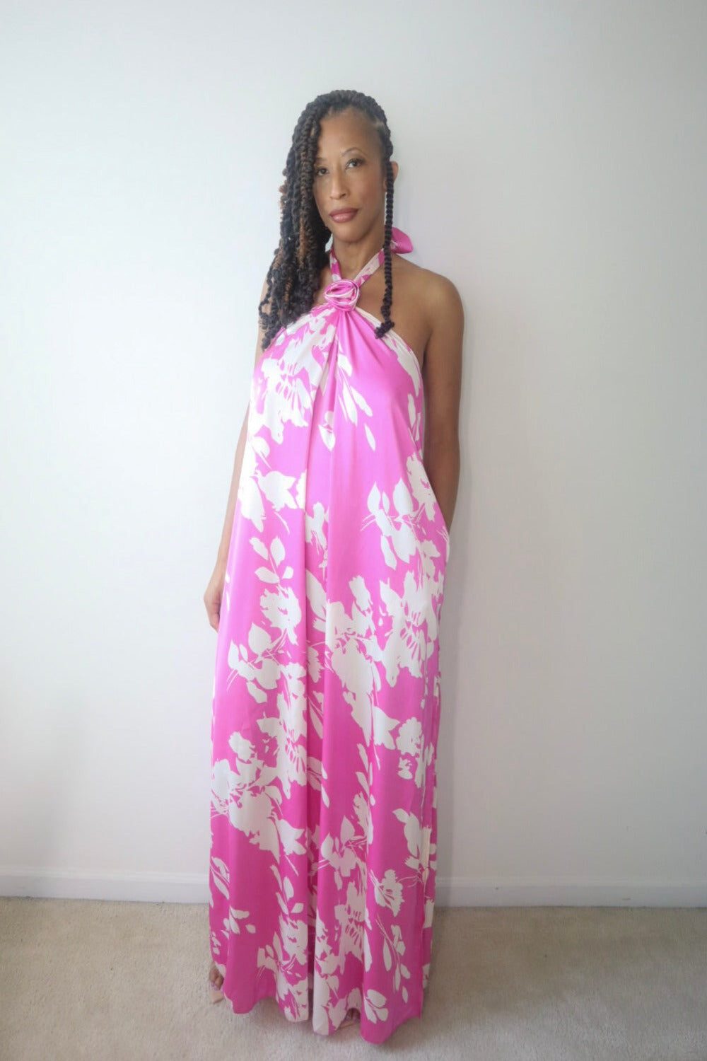 Too Sweet Floral Maxi Halter Dress with Pockets