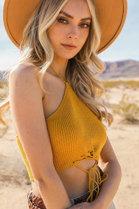 Crossed in LoveLace-Up Halter Knit Bralette