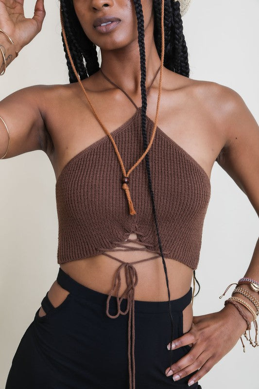 Crossed in LoveLace-Up Halter Knit Bralette