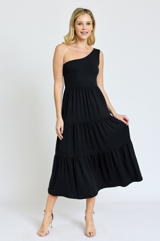 Melina One Shoulder Ruffle Midi Dress