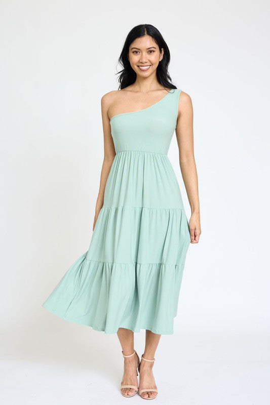 Melina One Shoulder Ruffle Midi Dress