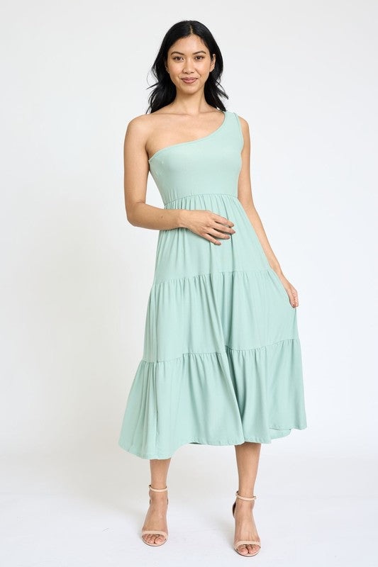 Melina One Shoulder Ruffle Midi Dress