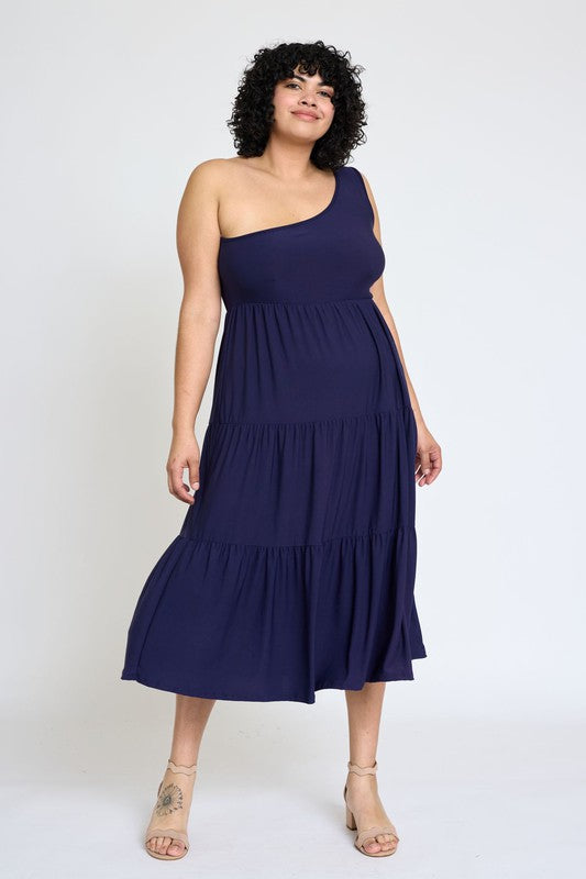 Melina One Shoulder Ruffle Midi Dress