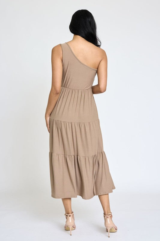 Melina One Shoulder Ruffle Midi Dress