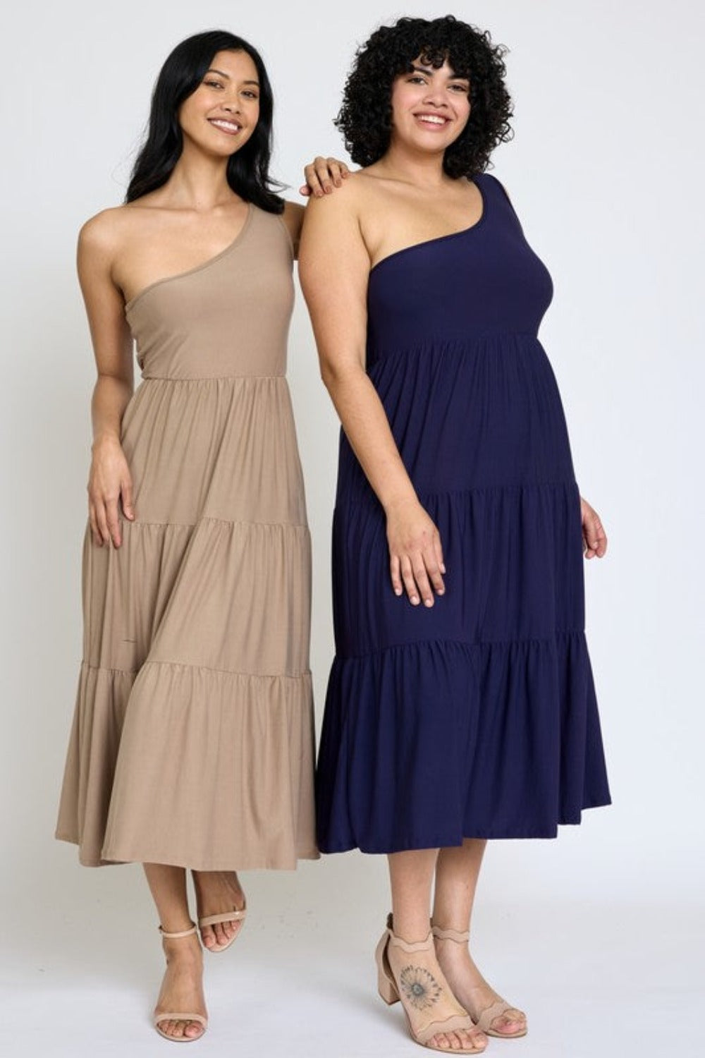 Melina One Shoulder Ruffle Midi Dress