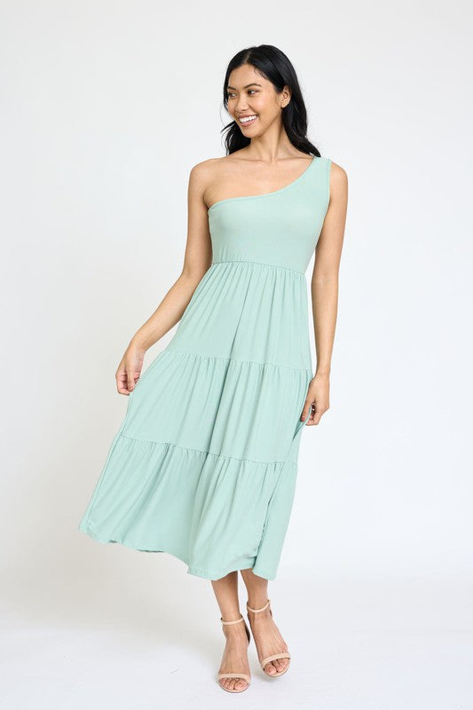 Melina One Shoulder Ruffle Midi Dress