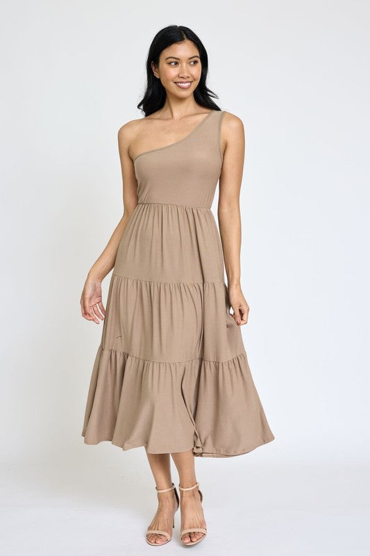 Melina One Shoulder Ruffle Midi Dress