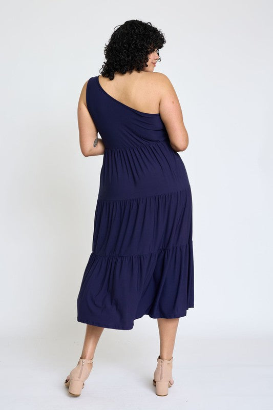 Melina One Shoulder Ruffle Midi Dress
