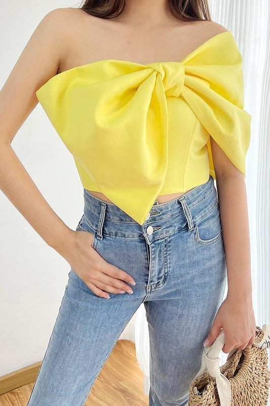 Barbie Girl Asymmetric Bow Crop Top