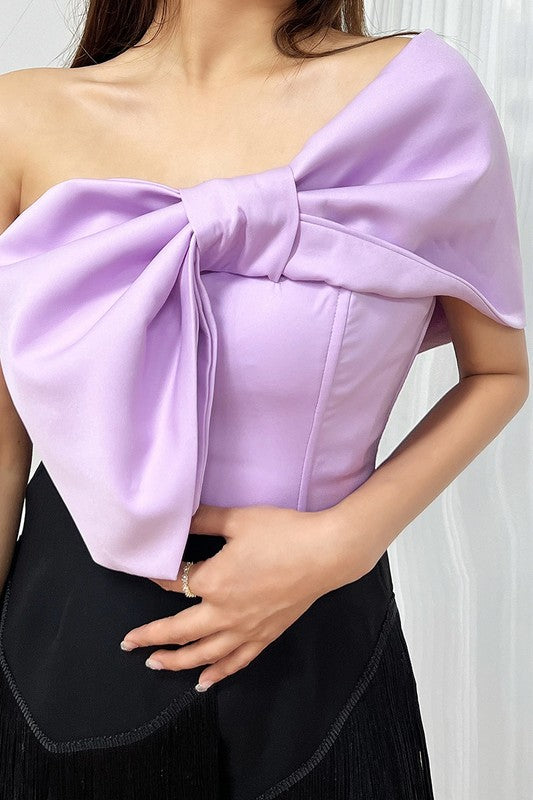 Barbie Girl Asymmetric Bow Crop Top