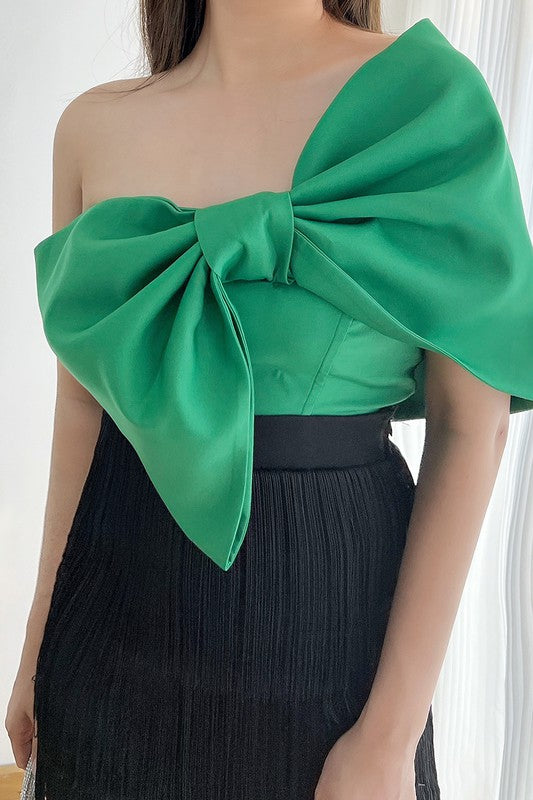 Barbie Girl Asymmetric Bow Crop Top