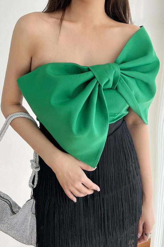Barbie Girl Asymmetric Bow Crop Top