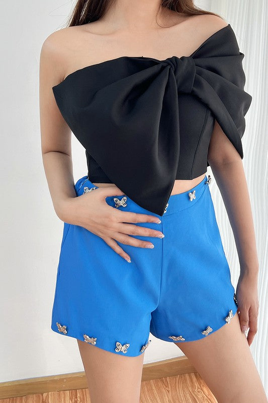 Barbie Girl Asymmetric Bow Crop Top