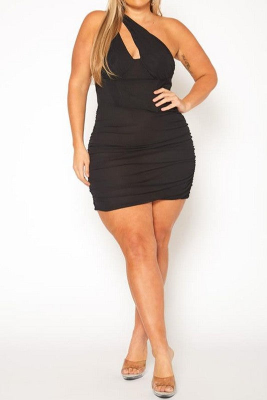 Babe Cakes Bustier Asymmetric Sleeve Mini Dress