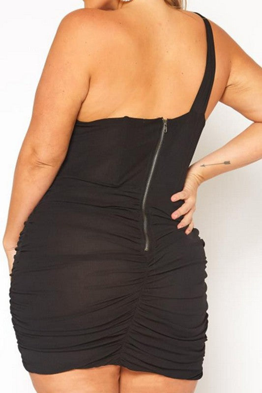Babe Cakes Bustier Asymmetric Sleeve Mini Dress