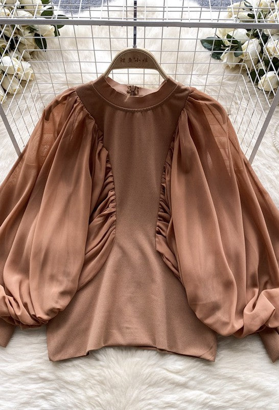 Stay Close Puff mesh long sleeve top