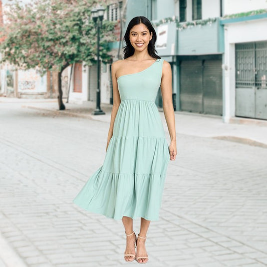 Melina One Shoulder Ruffle Midi Dress