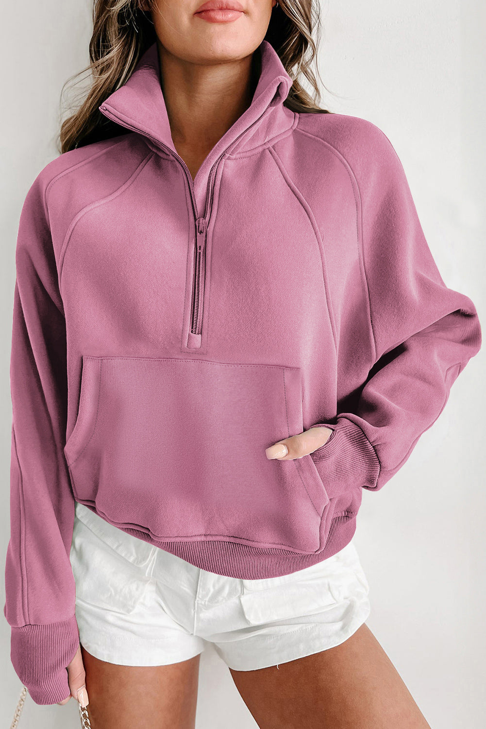 The Yoga Girl Zip Up Stand Collar Ribbed Thumbhole Sleeve Sweatshirt