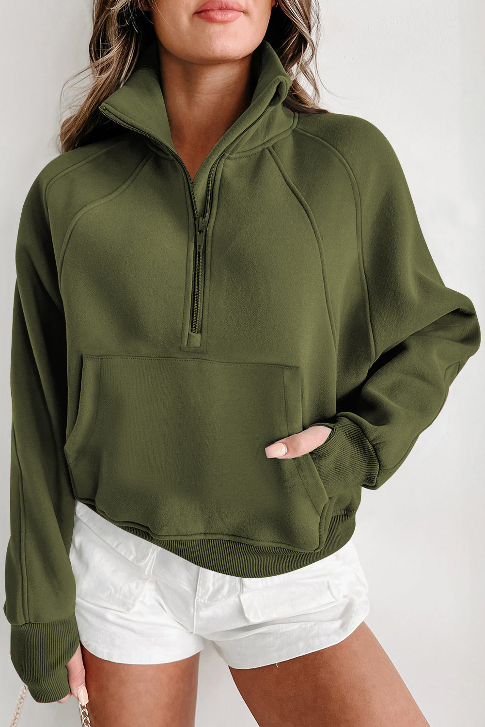 The Yoga Girl Zip Up Stand Collar Ribbed Thumbhole Sleeve Sweatshirt