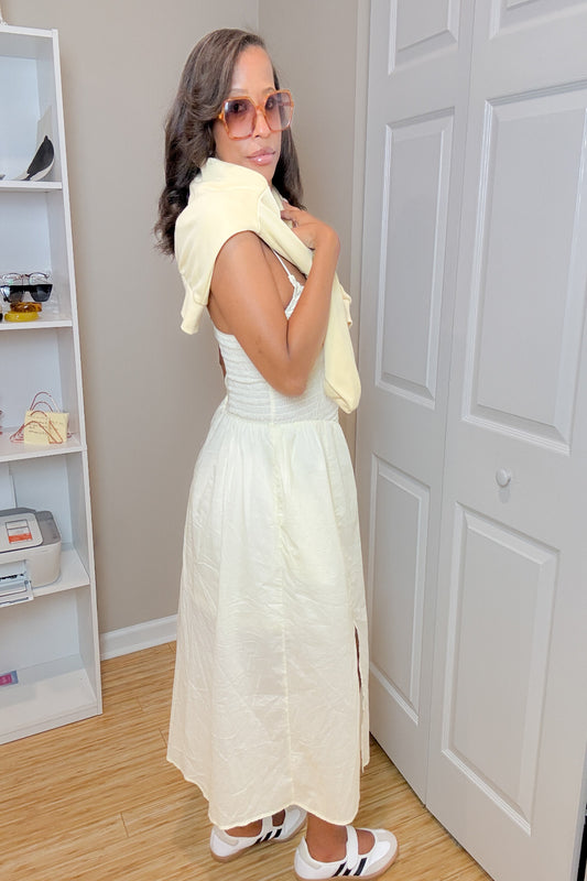 SO ME Smocked Sleeveless Casual Everyday Dress With Slit