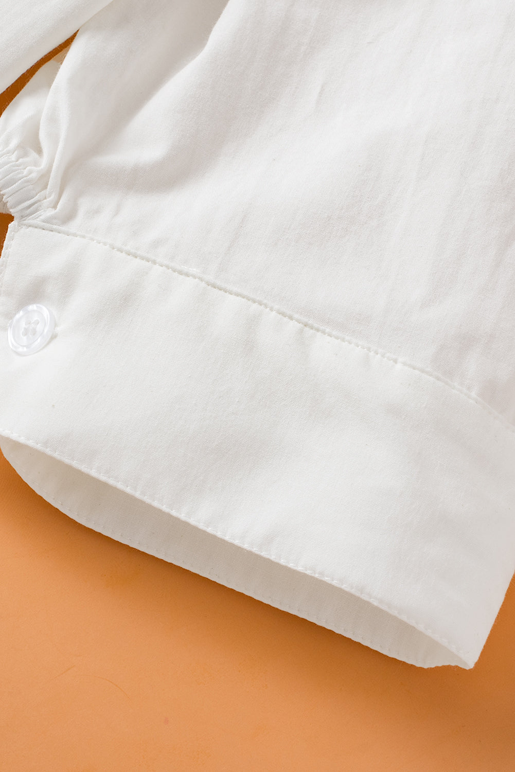 White Solid Color Button Up Puff Sleeve Shirt