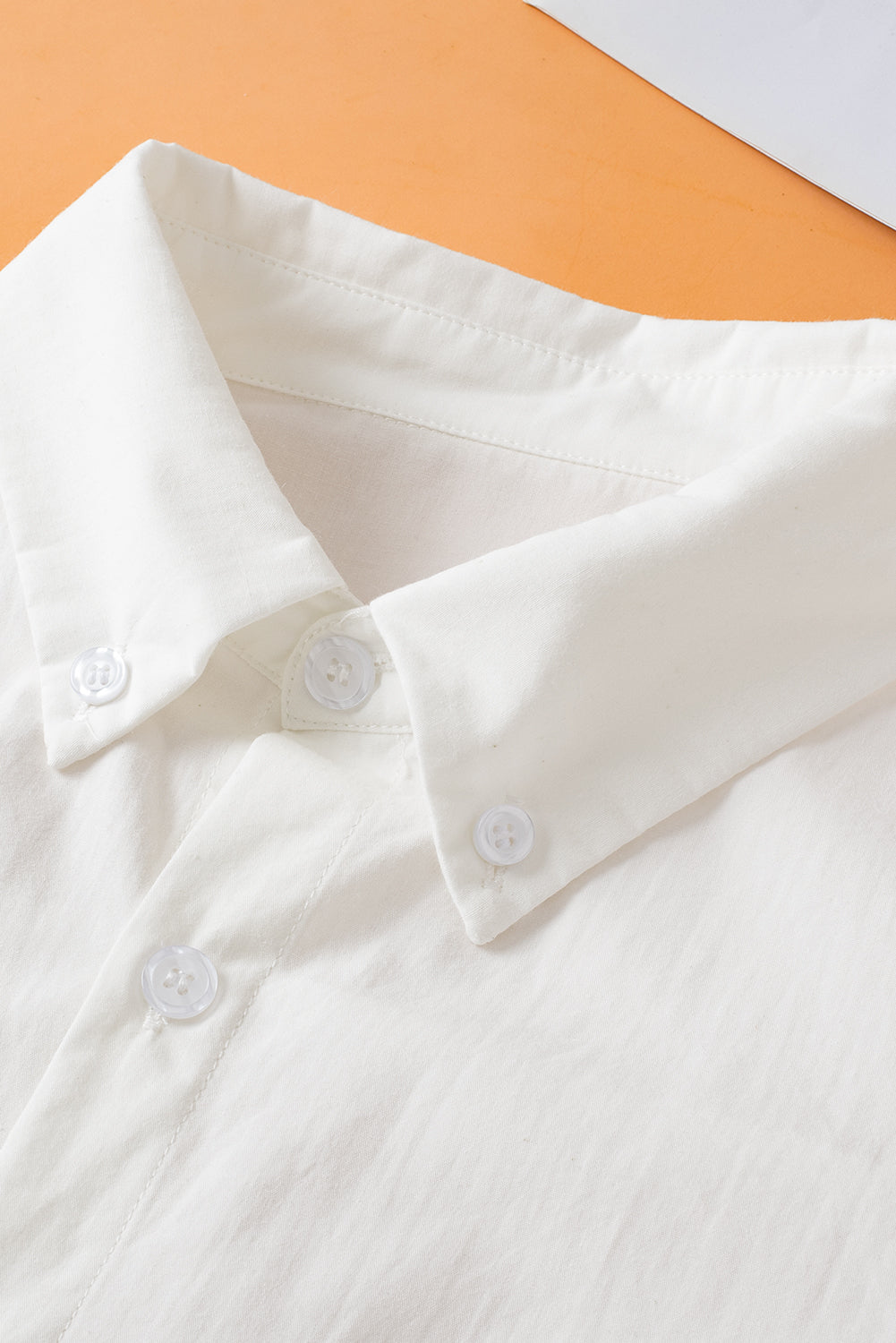 White Solid Color Button Up Puff Sleeve Shirt