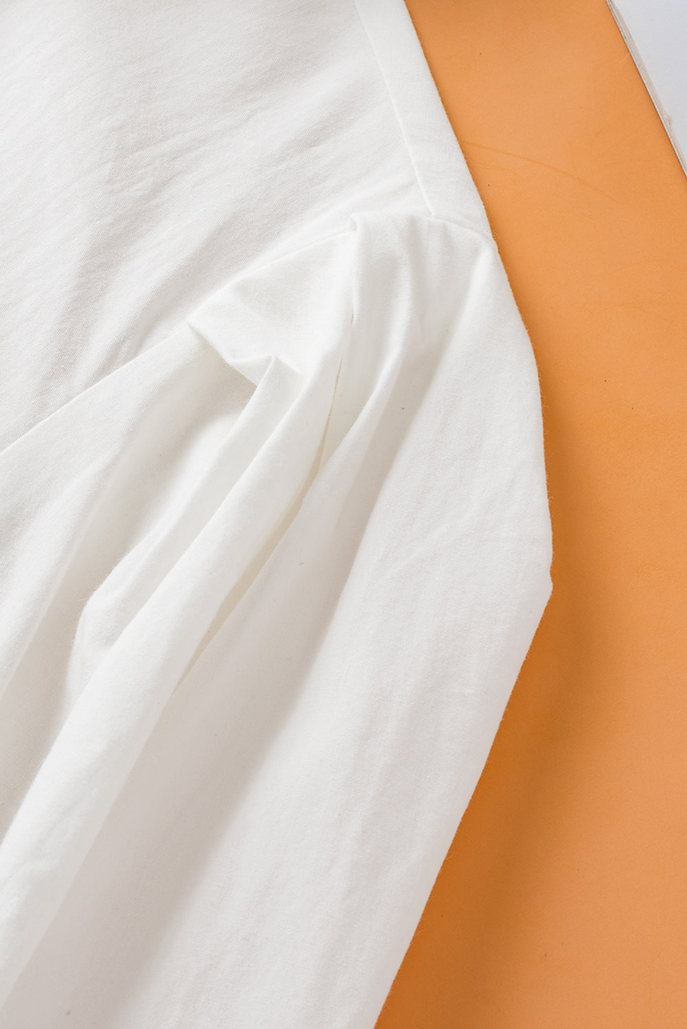 White Solid Color Button Up Puff Sleeve Shirt