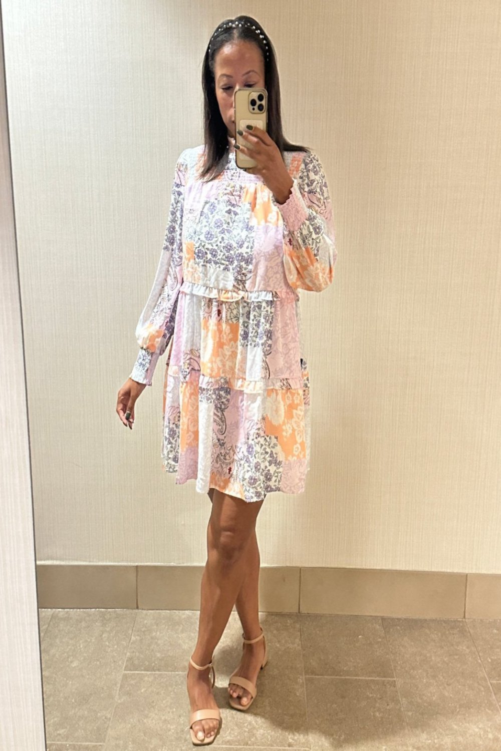 Autumn Summer Multicolour Boho Floral Smocked Frill Mini Dress