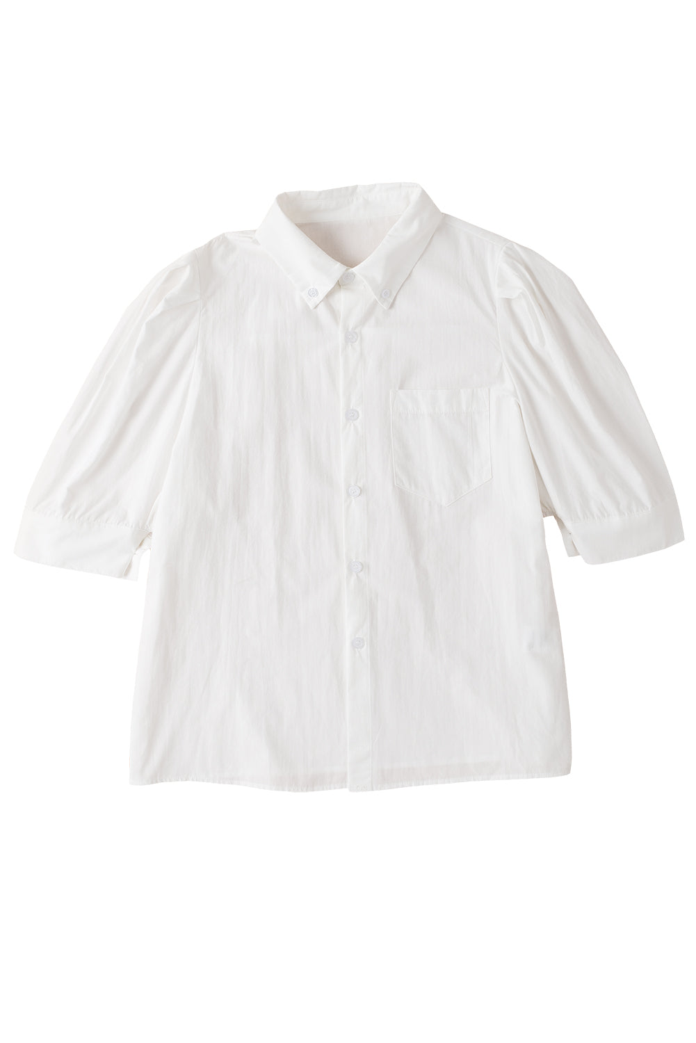 White Solid Color Button Up Puff Sleeve Shirt