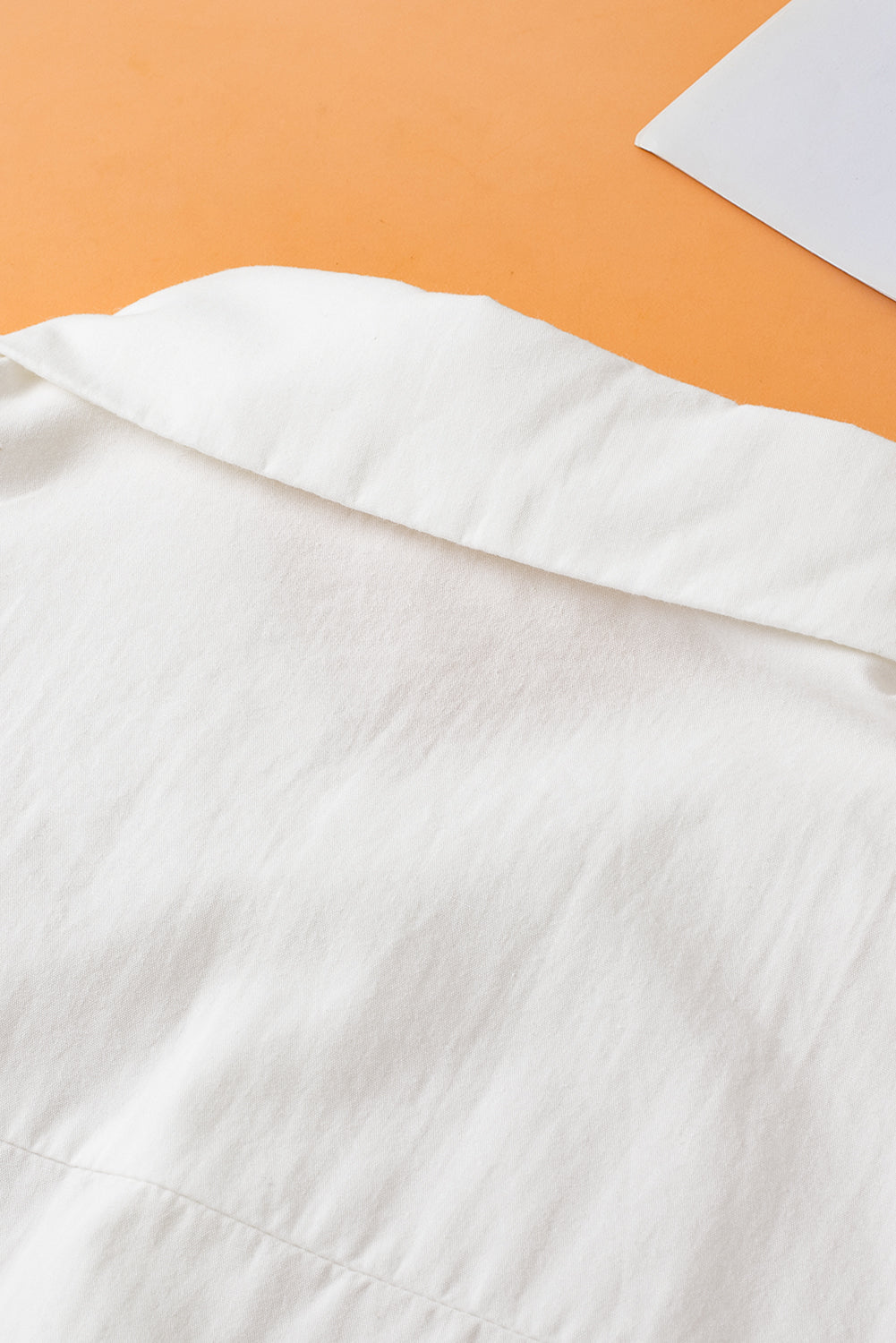 White Solid Color Button Up Puff Sleeve Shirt