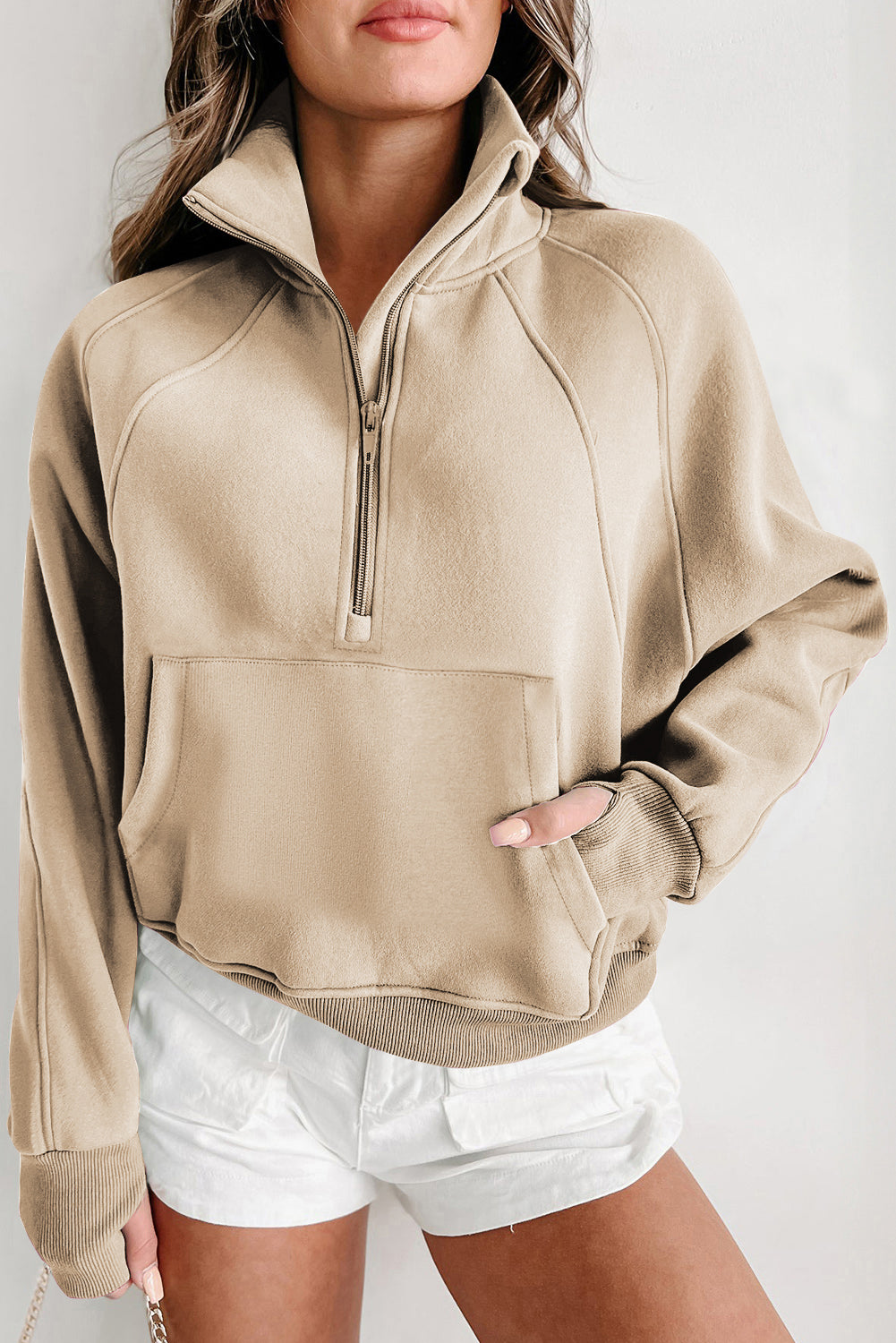 The Yoga Girl Zip Up Stand Collar Ribbed Thumbhole Sleeve Sweatshirt