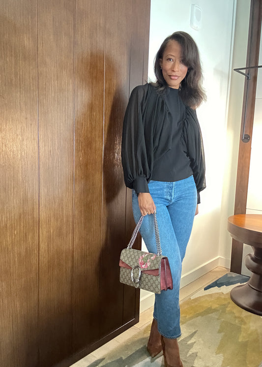 Stay Close Puff mesh long sleeve top