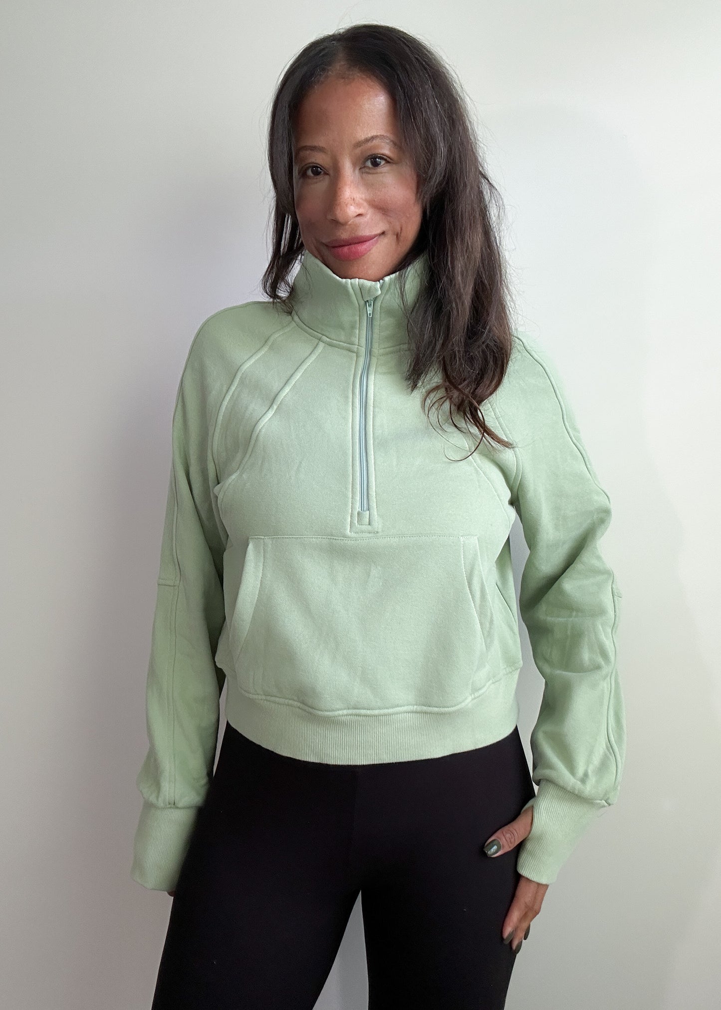 The Yoga Girl Zip Up Stand Collar Ribbed Thumbhole Sleeve Sweatshirt