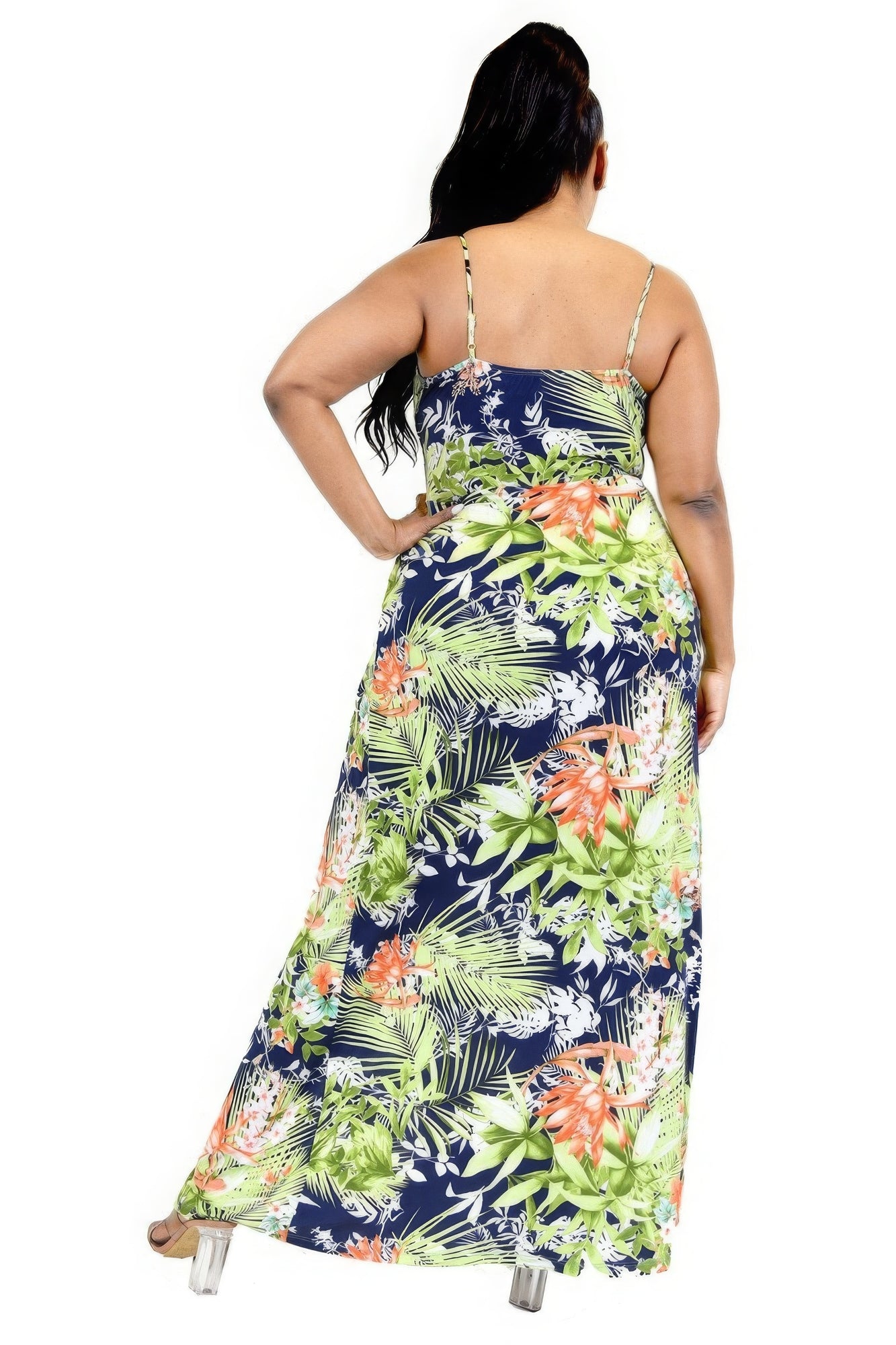 Catch Flights Plus Tropical Leaf Print Surplice Maxi Dress