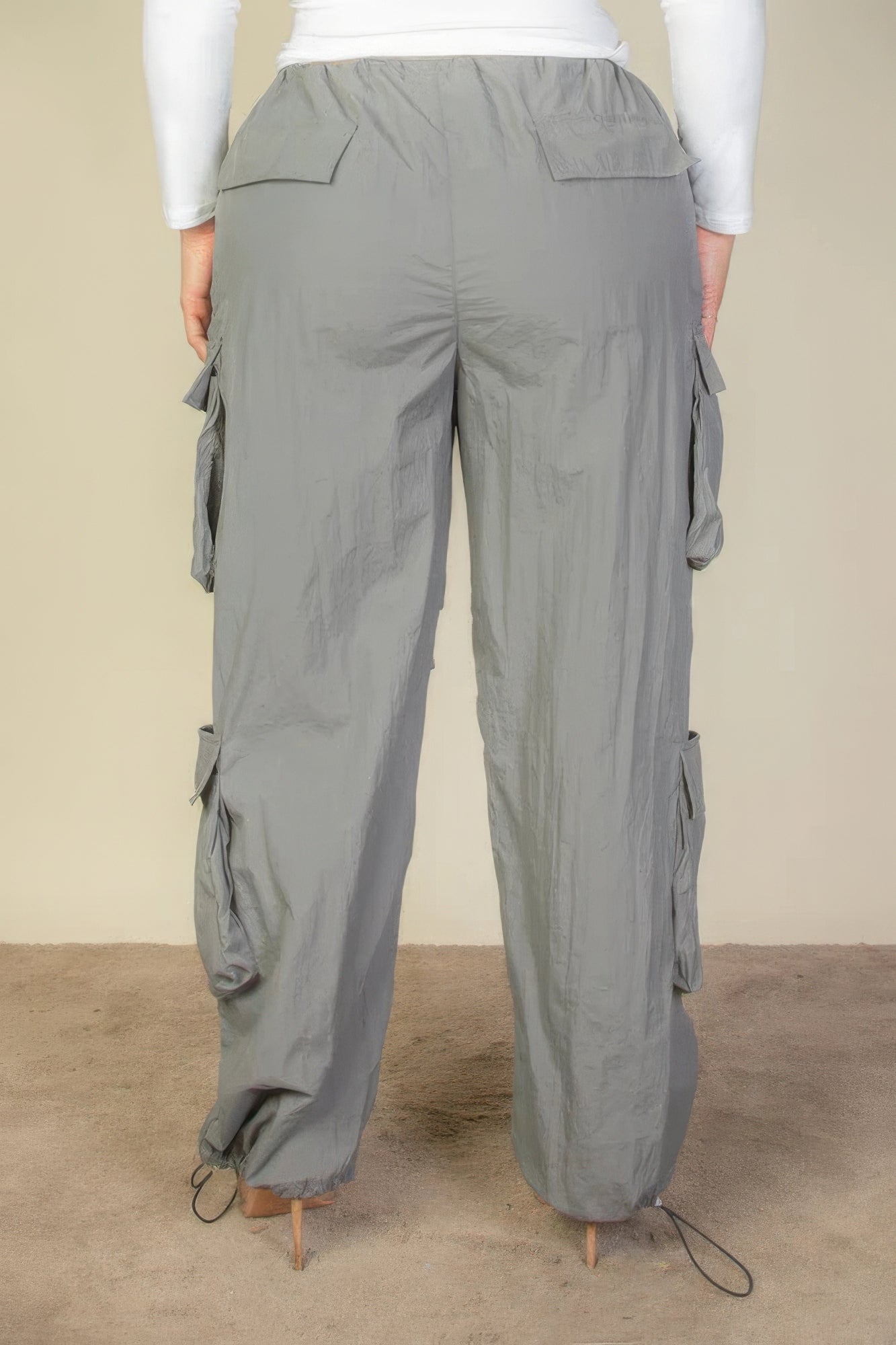 Done Deal Plus Size Flap Pockets Drawstring Ruched Parachute Pants