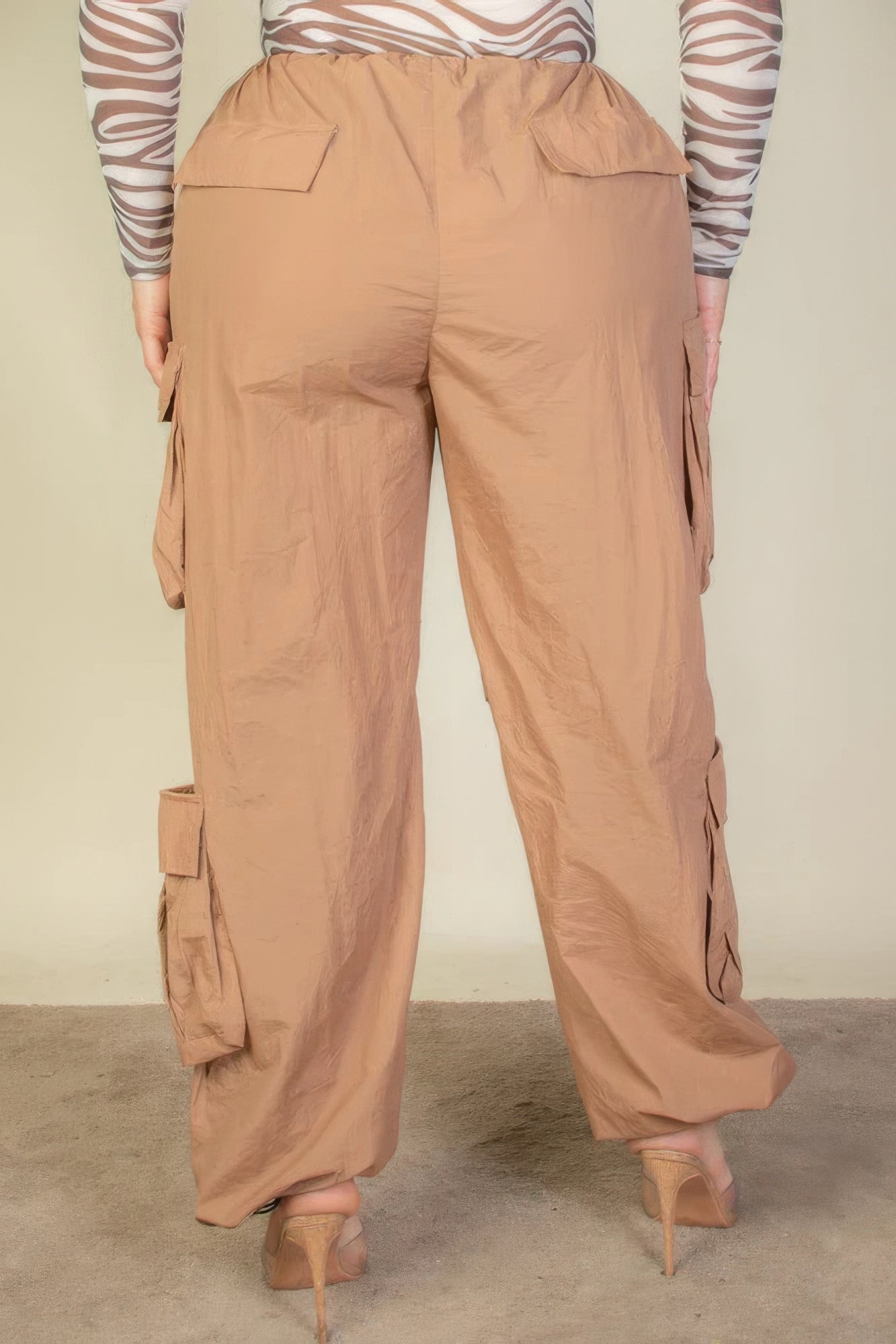 Sign Me Up Plus Size Flap Pockets Drawstring Ruched Parachute Pants
