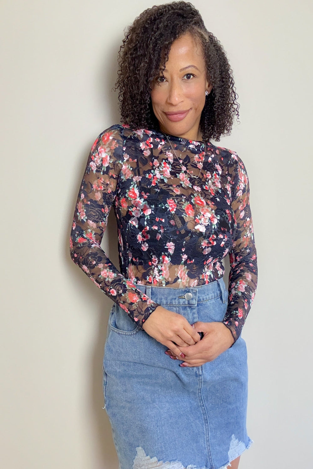 East Side Floral Round Neck Long Sleeve Blouse