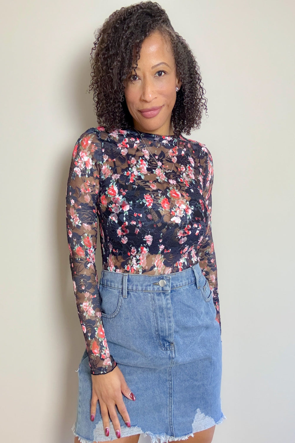 East Side Floral Round Neck Long Sleeve Blouse