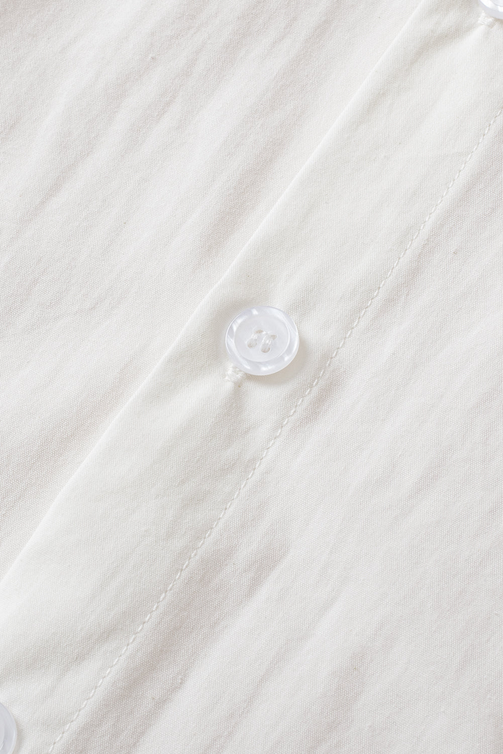 White Solid Color Button Up Puff Sleeve Shirt