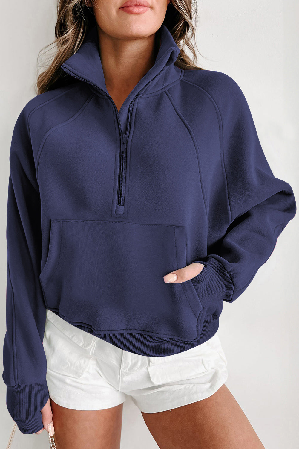 The Yoga Girl Zip Up Stand Collar Ribbed Thumbhole Sleeve Sweatshirt