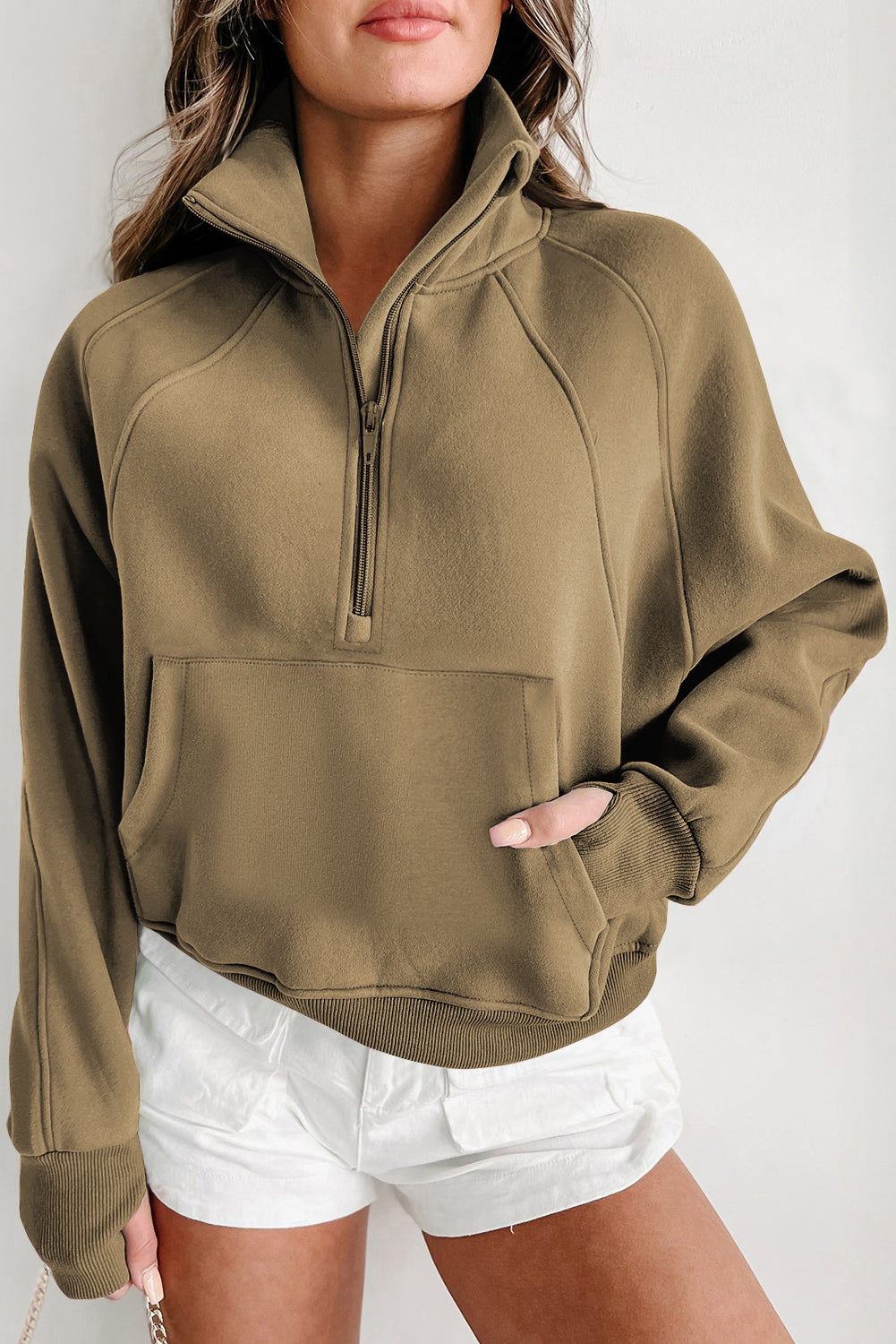 The Yoga Girl Zip Up Stand Collar Ribbed Thumbhole Sleeve Sweatshirt