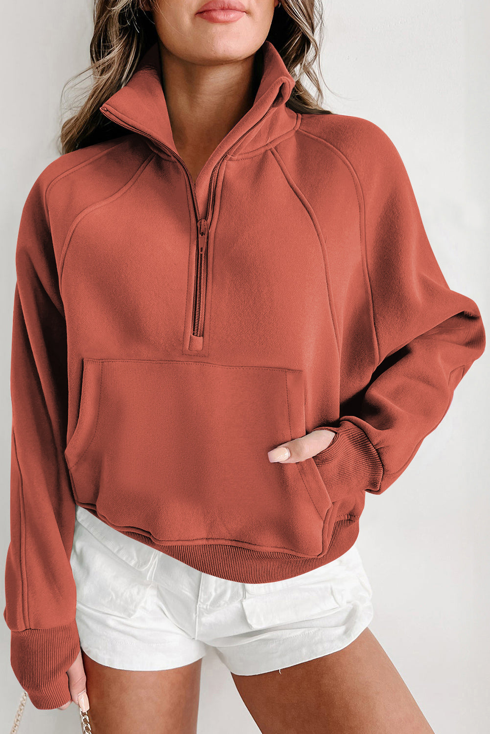 The Yoga Girl Zip Up Stand Collar Ribbed Thumbhole Sleeve Sweatshirt