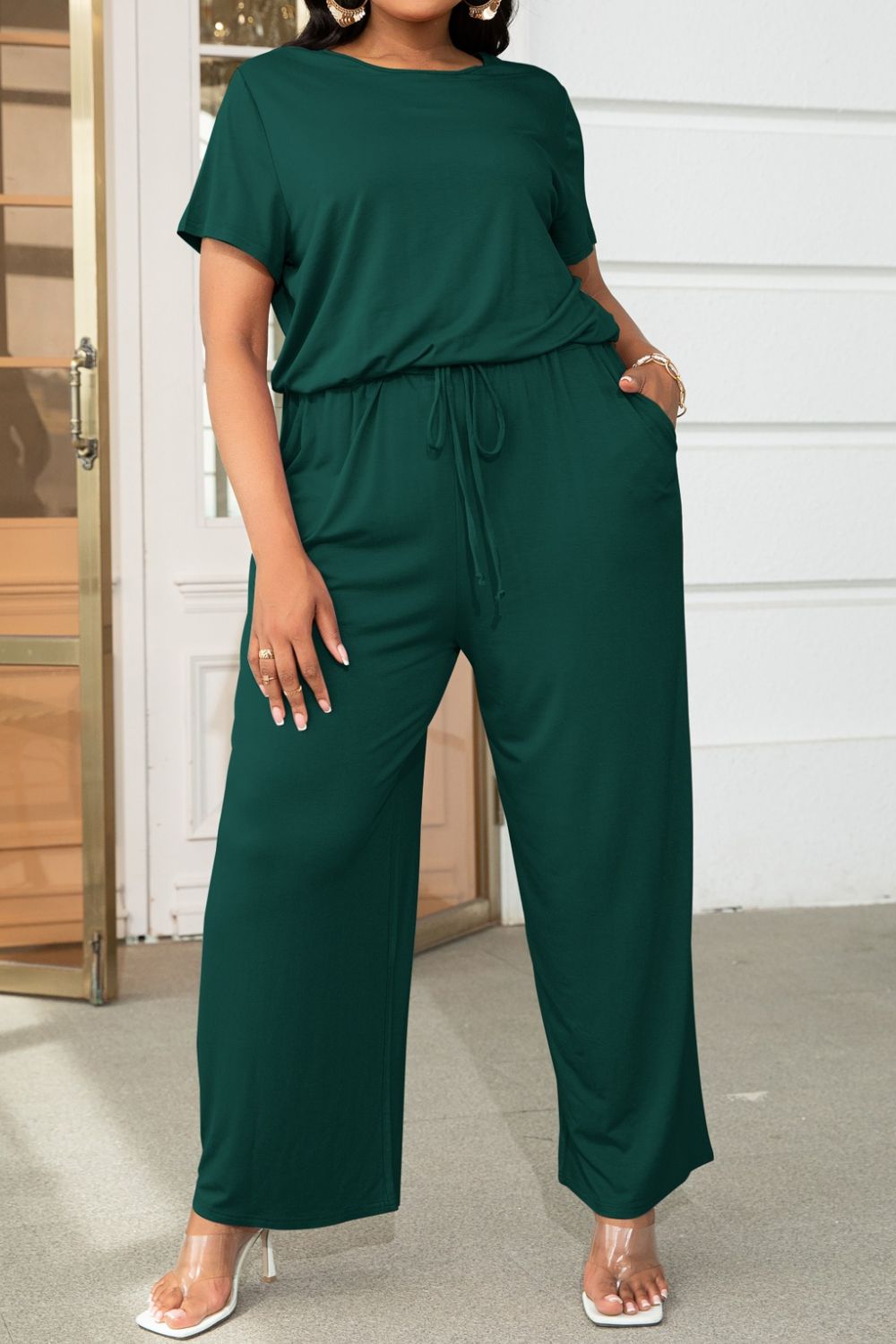 Quinn Plus Size Drawstring Waist Short Sleeve Jumpsuit