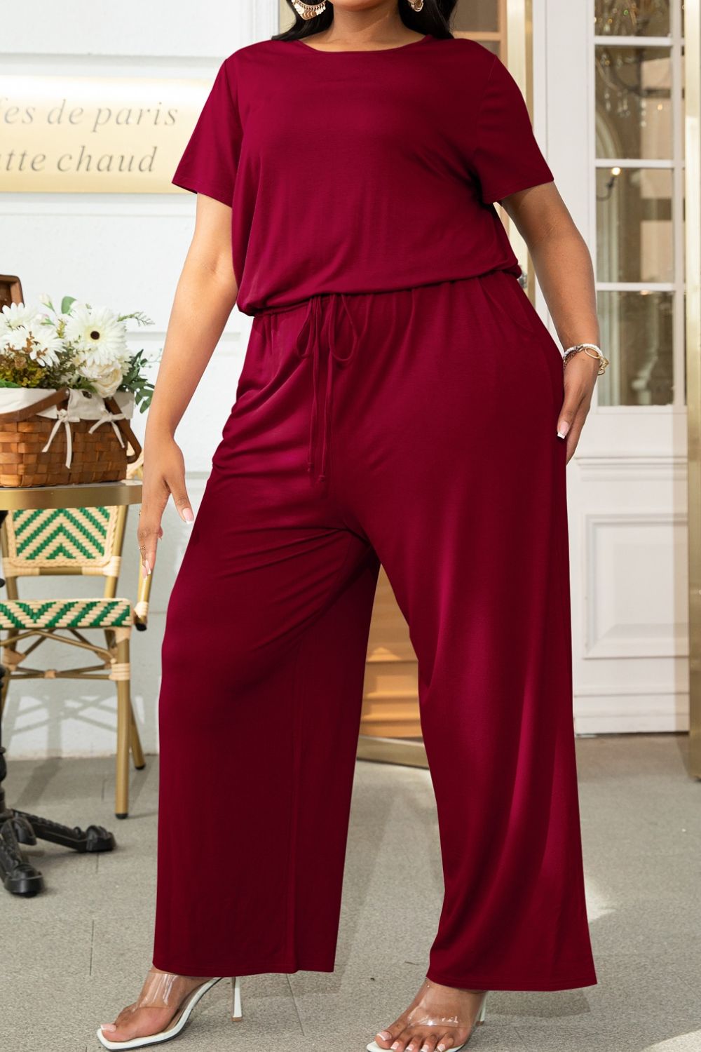 Quinn Plus Size Drawstring Waist Short Sleeve Jumpsuit