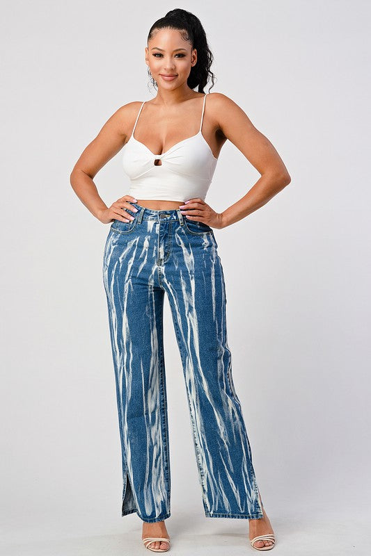 Tracie Tie Dye Acid Wash Slit Bottom Mom Jeans
