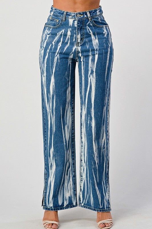 Tracie Tie Dye Acid Wash Slit Bottom Mom Jeans