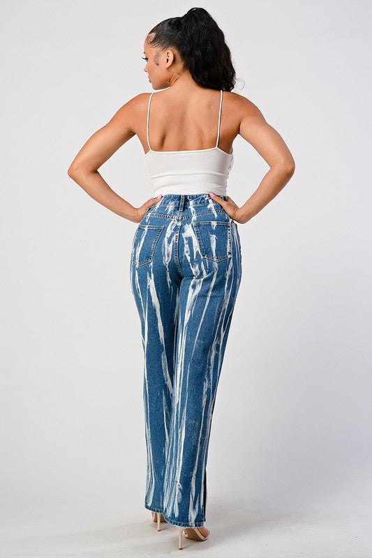 Tracie Tie Dye Acid Wash Slit Bottom Mom Jeans